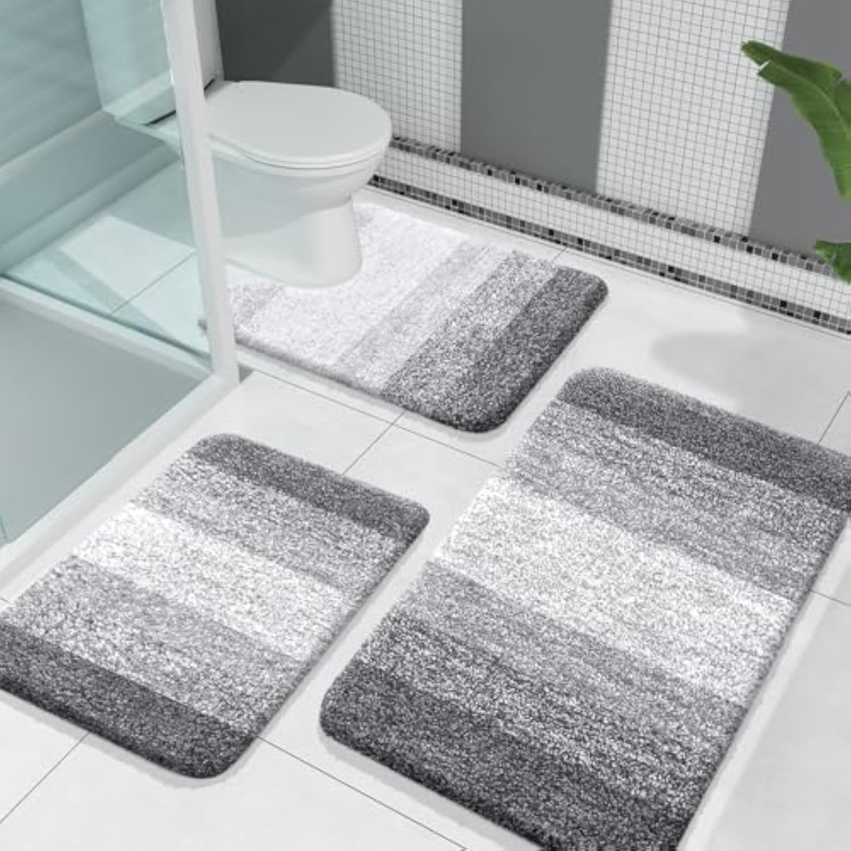 OLANLY 灰色浴室 3 件套厚密 chenille 防滑可机洗